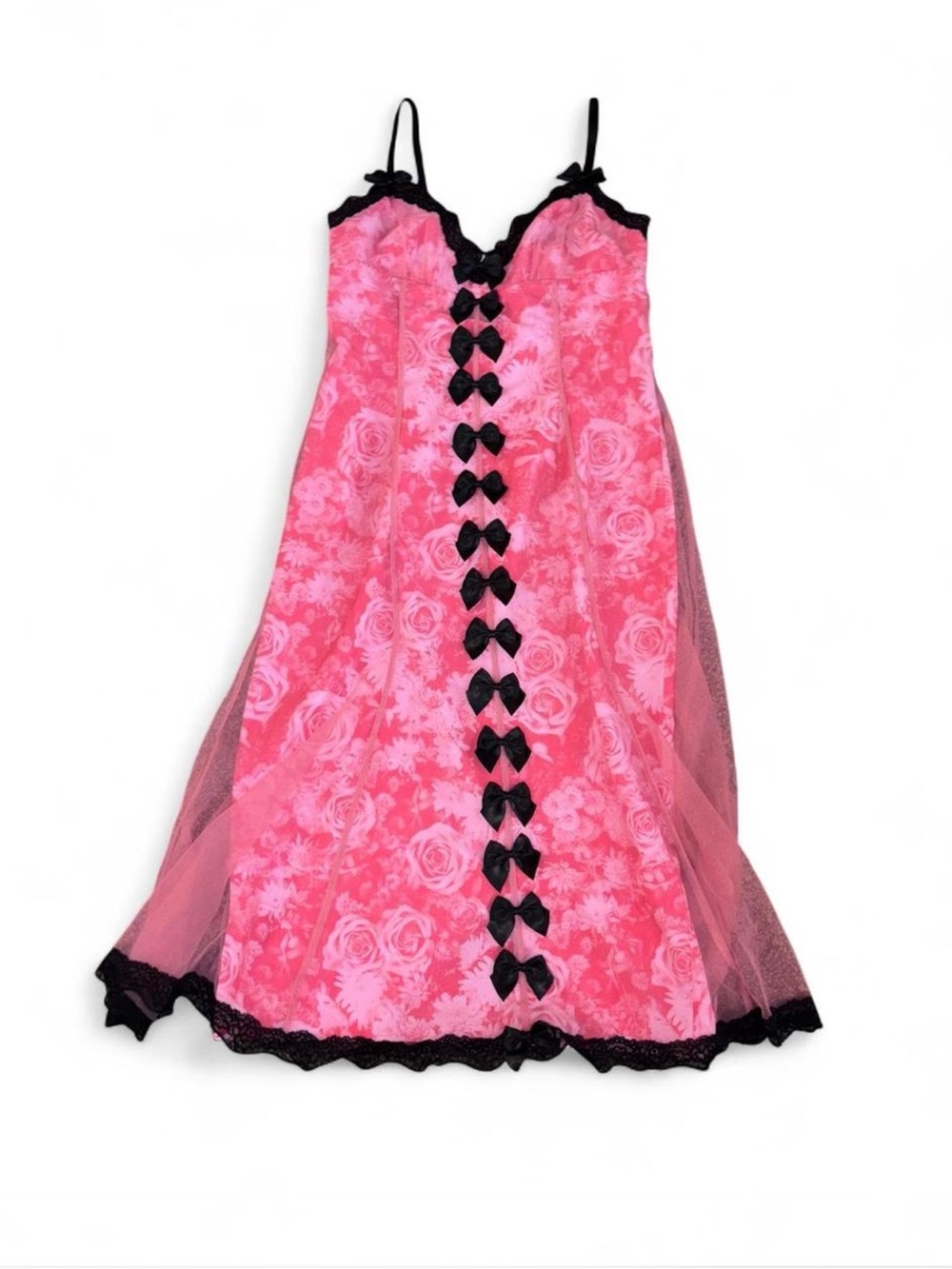dELiA*s Pink floral Lined Dress with black bow Detail